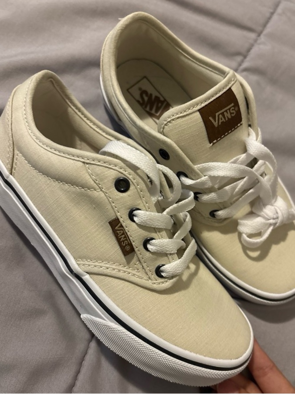 Vans Kids Low Top Canvas Sneakers in Cream with White Laces